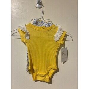 NWOT Rachel Zoe/Little Lass Baby Bodysuit & Shorts Outfit - Yellow & Blue - 3-6M